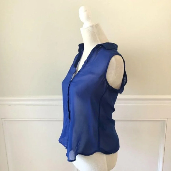 H&M Cobalt Blue Sheer Button Down Blouse 2 - Picture 2 of 4